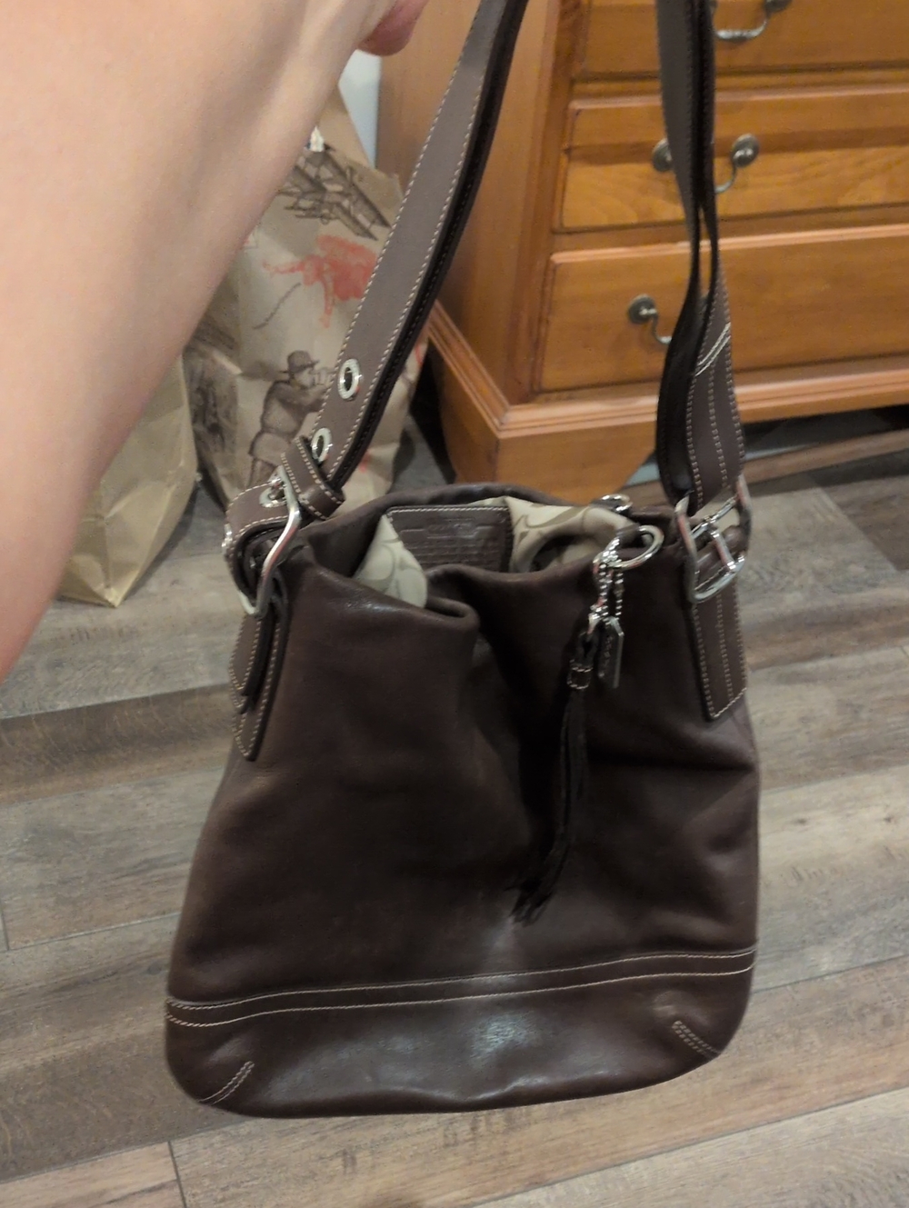 Women's Brown Leather Shoulder Bag with Tassel